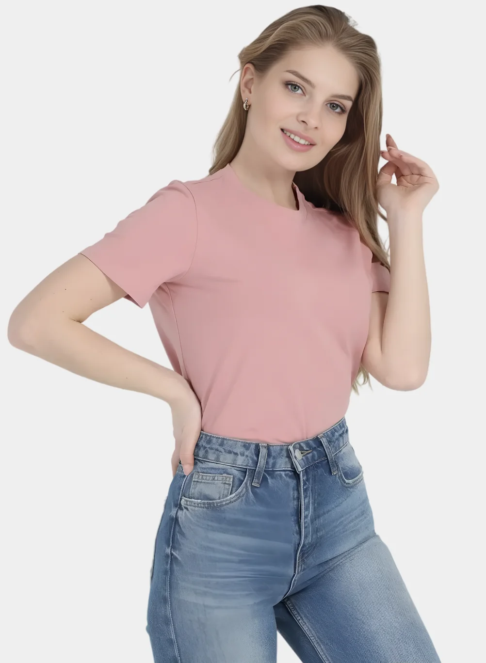 Розовый футболка женская, базовая, хлопок