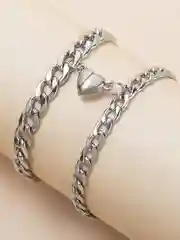 Серый металлик парные браслеты на магните женские и мужские, с сердцем