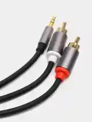 Серебряный аудио кабель AUX тюльпаны 3.5 мм RCA 2 (папа) - 3.5 Jack (папа), от 1м и до 20м