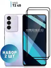 Прозрачный 1-2 шт стекло для Vivo T2 4G защитное прозрачное ROSCO, олеофобное покрытие, черная рамка
