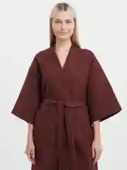 Коричневый халат вафельный банный "Кимоно"