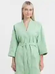 Салатовый халат вафельный банный "Кимоно"