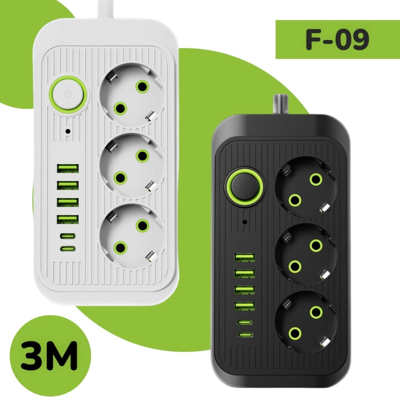 Сетевой фильтр, удлинитель, пилот 3 EU, 4 USB, 2 type-C