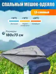 Темно-синий спальный мешок-одеяло туристический Следопыт Pioneer, 180 х 73 см, спальник кемпинговый