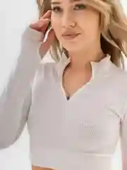 Белый топ укороченный с молнией / лонгслив с длинным рукавом