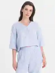 Голубой костюм, комплект женский в пижамном стиле, из муслина