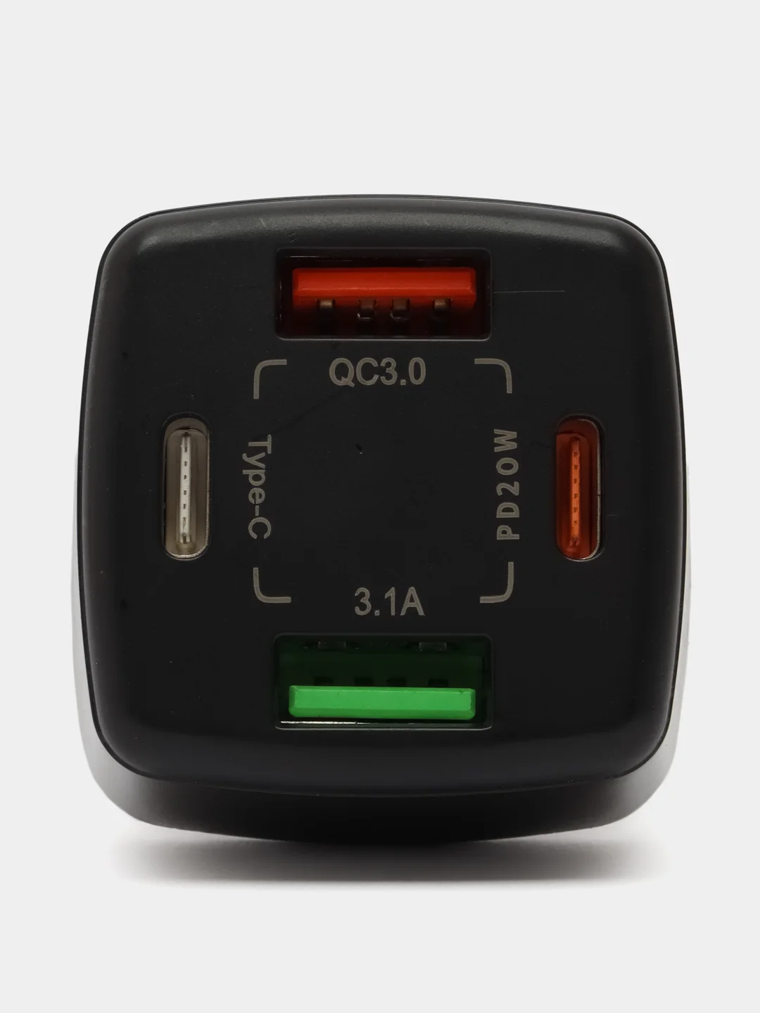 Черный автомобильное зарядное устройство 4в1, 38Вт, PD+QC3.0, 3.1A, 2USB + 2Type-C