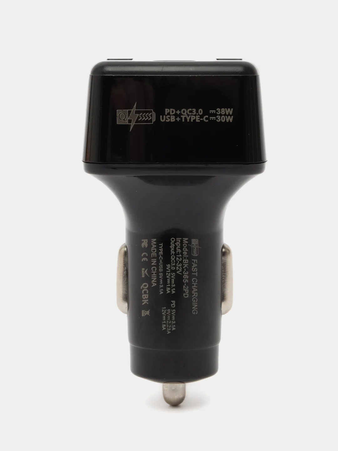 Черный автомобильное зарядное устройство 4в1, 38Вт, PD+QC3.0, 3.1A, 2USB + 2Type-C