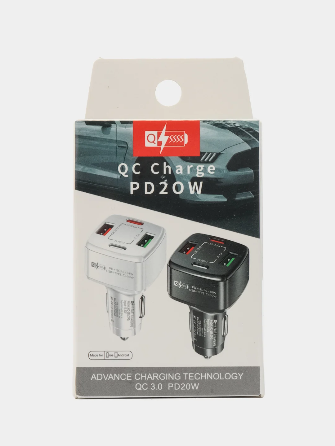 Черный автомобильное зарядное устройство 4в1, 38Вт, PD+QC3.0, 3.1A, 2USB + 2Type-C