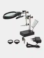 Лупа настольная 2.5x/7.5x/10x третья рука с держателем и подсветкой (5 LED)