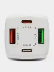 Белый автомобильное зарядное устройство 4в1, 38Вт, PD+QC3.0, 3.1A, 2USB + 2Type-C
