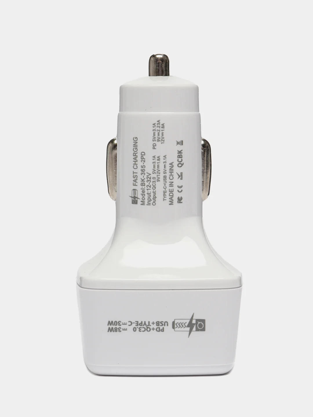 Белый автомобильное зарядное устройство 4в1, 38Вт, PD+QC3.0, 3.1A, 2USB + 2Type-C