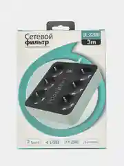 Белый удлинитель сетевой, фильтр, 3 метра, 6 розеток, с 4 USB, 2 Type-C порта, с кнопкой