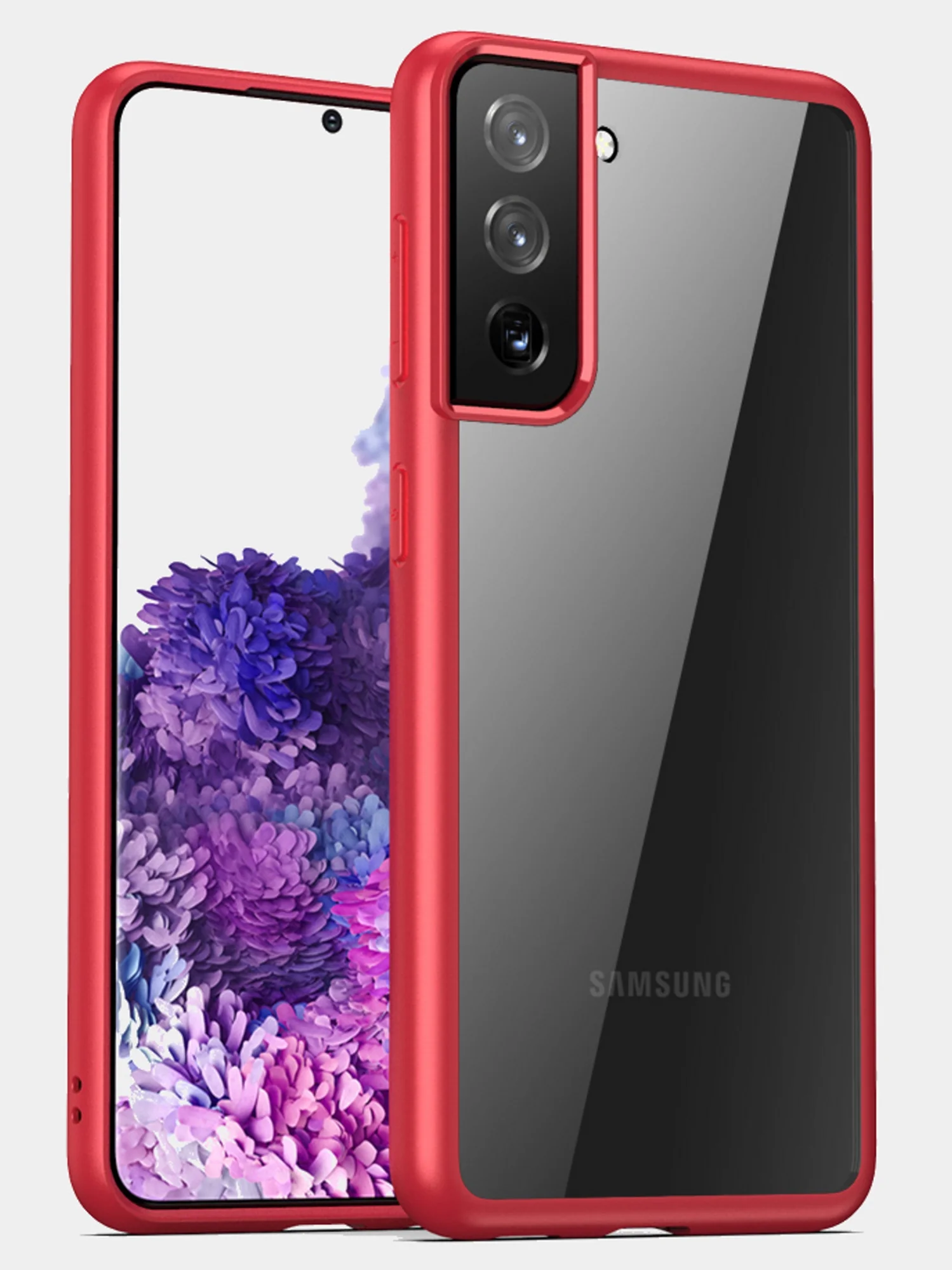 Красный прозрачный чехол для Samsung S21 / Самсунг S21 с силиконовым кантом Crystal Case