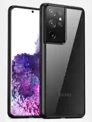 Темно-синий прозрачный чехол для Samsung S21 Ultra / Самсунг S21 Ультра с силиконовым кантом
