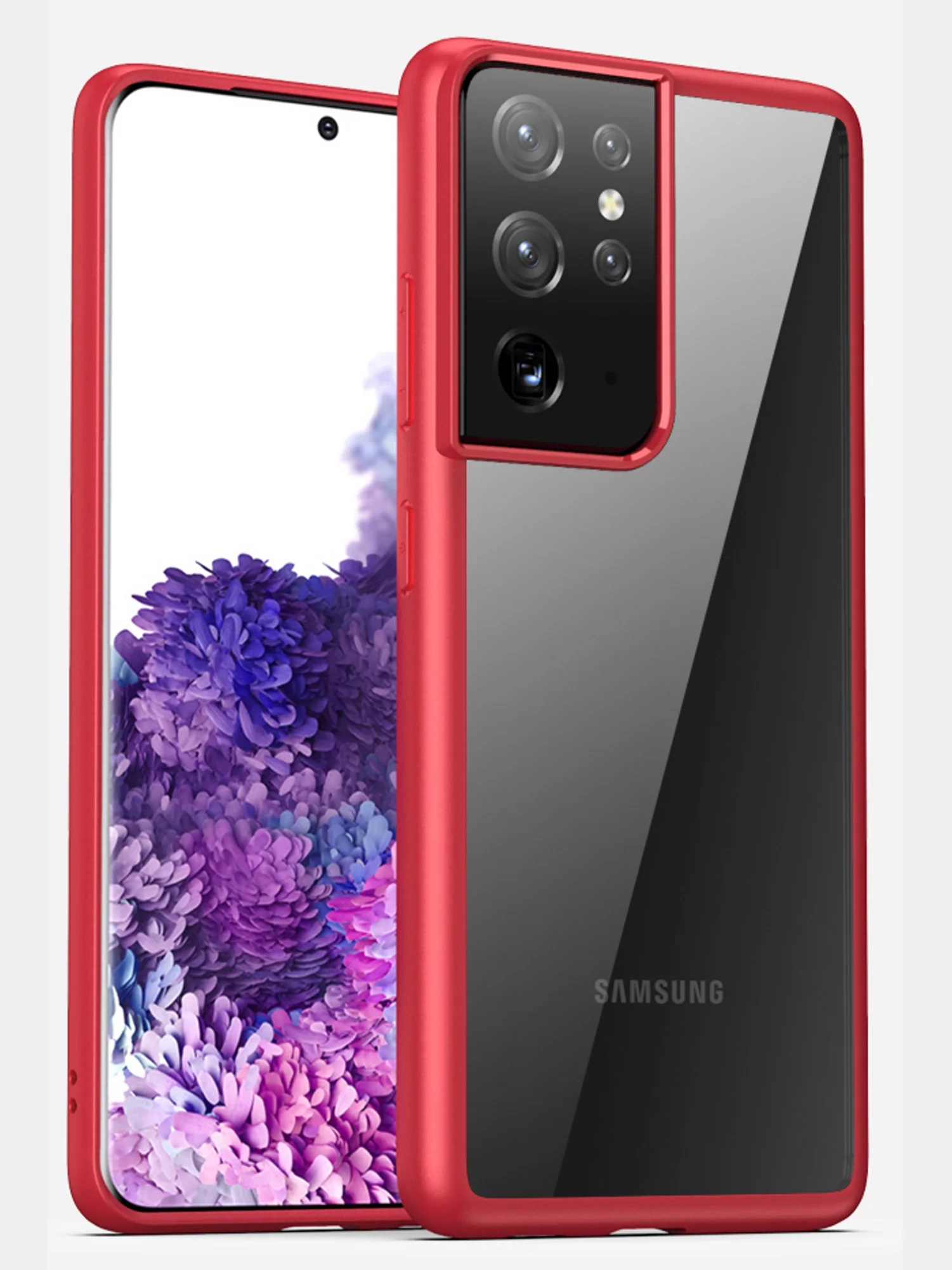 Темно-синий прозрачный чехол для Samsung S21 Ultra / Самсунг S21 Ультра с силиконовым кантом