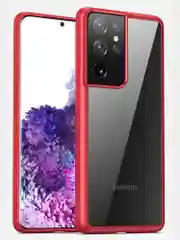 Темно-синий прозрачный чехол для Samsung S21 Ultra / Самсунг S21 Ультра с силиконовым кантом