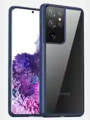 Темно-синий прозрачный чехол для Samsung S21 Ultra / Самсунг S21 Ультра с силиконовым кантом