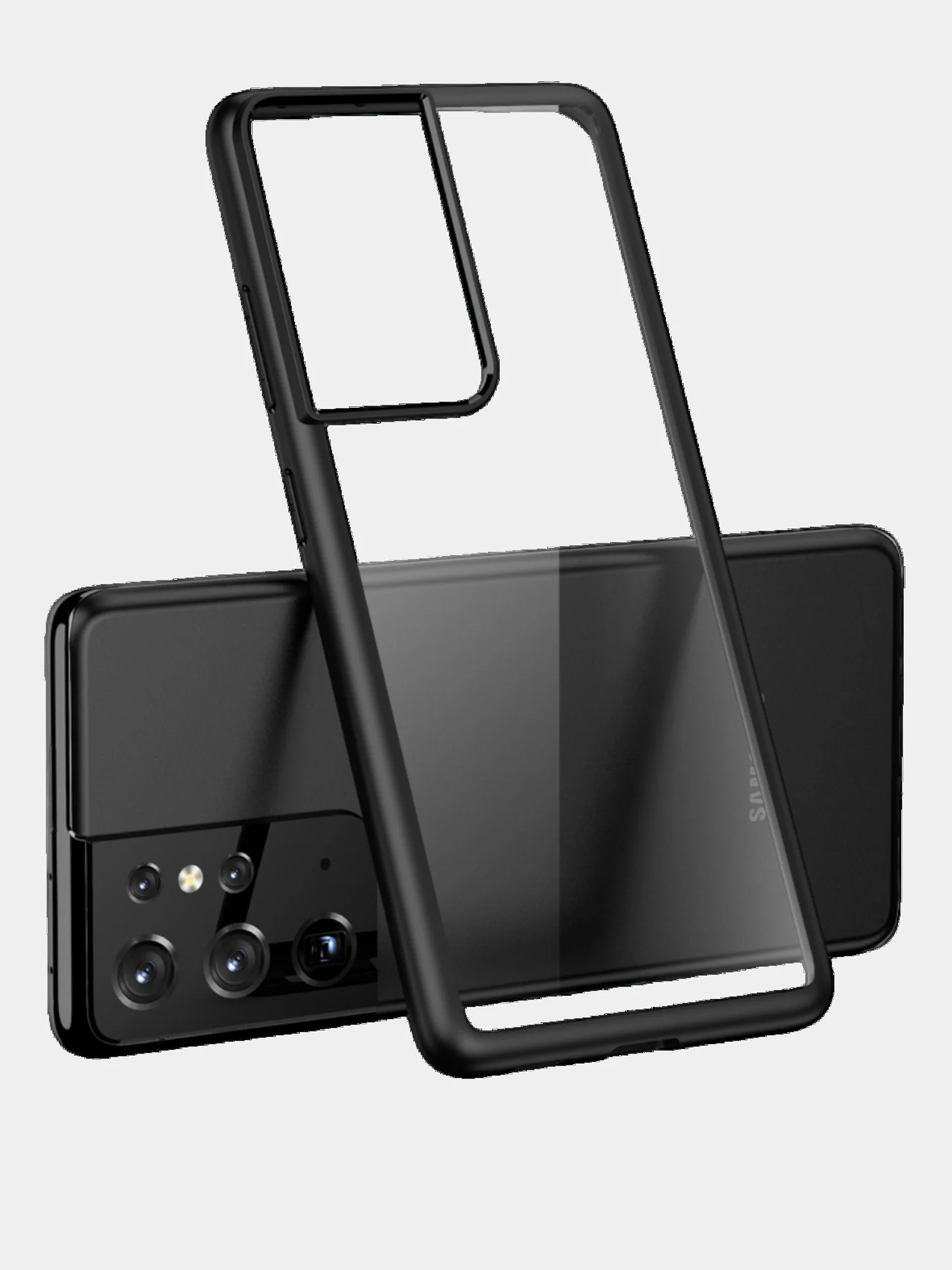 Темно-синий прозрачный чехол для Samsung S21 Ultra / Самсунг S21 Ультра с силиконовым кантом