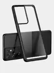 Темно-синий прозрачный чехол для Samsung S21 Ultra / Самсунг S21 Ультра с силиконовым кантом