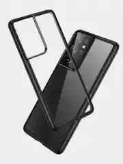Темно-синий прозрачный чехол для Samsung S21 Ultra / Самсунг S21 Ультра с силиконовым кантом