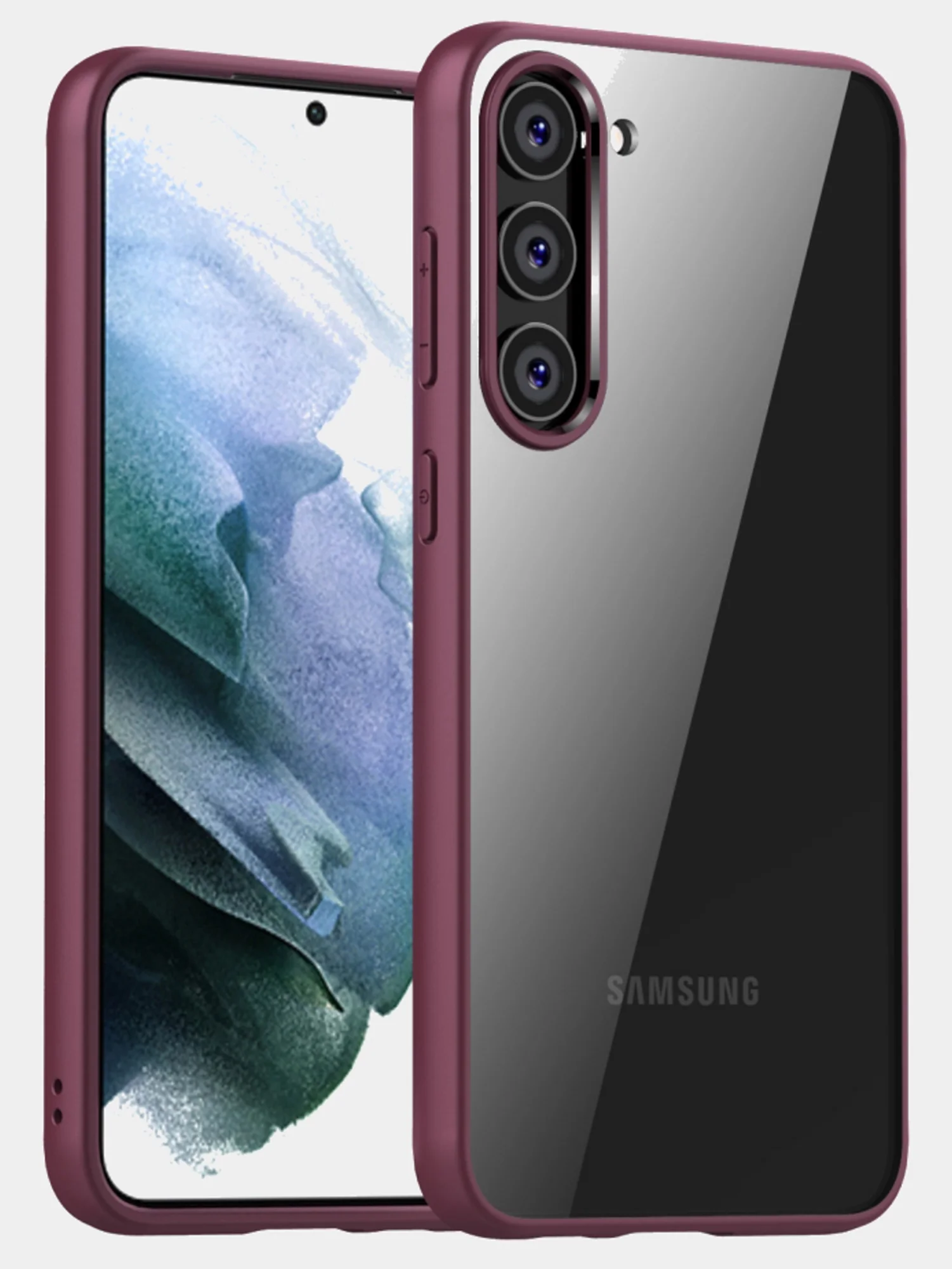 Бордовый прозрачный чехол для Samsung S23 / Самсунг S23 с силиконовым кантом Crystal Case