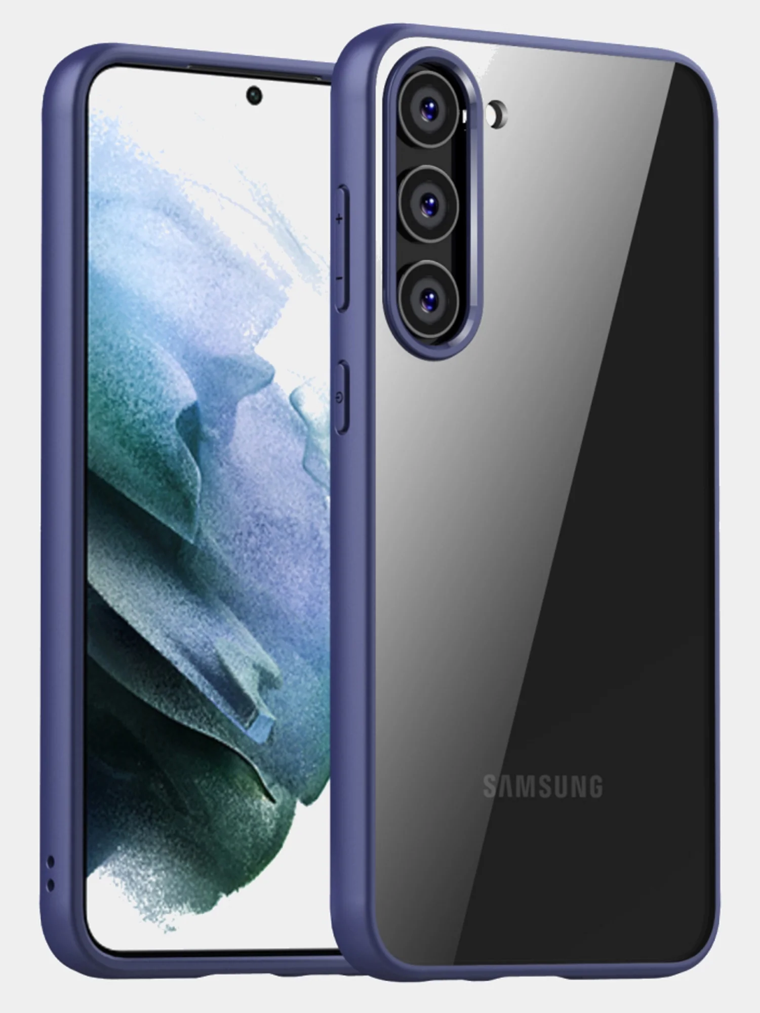 Темно-синий прозрачный чехол для Samsung S23 / Самсунг S23 с силиконовым кантом Crystal Case