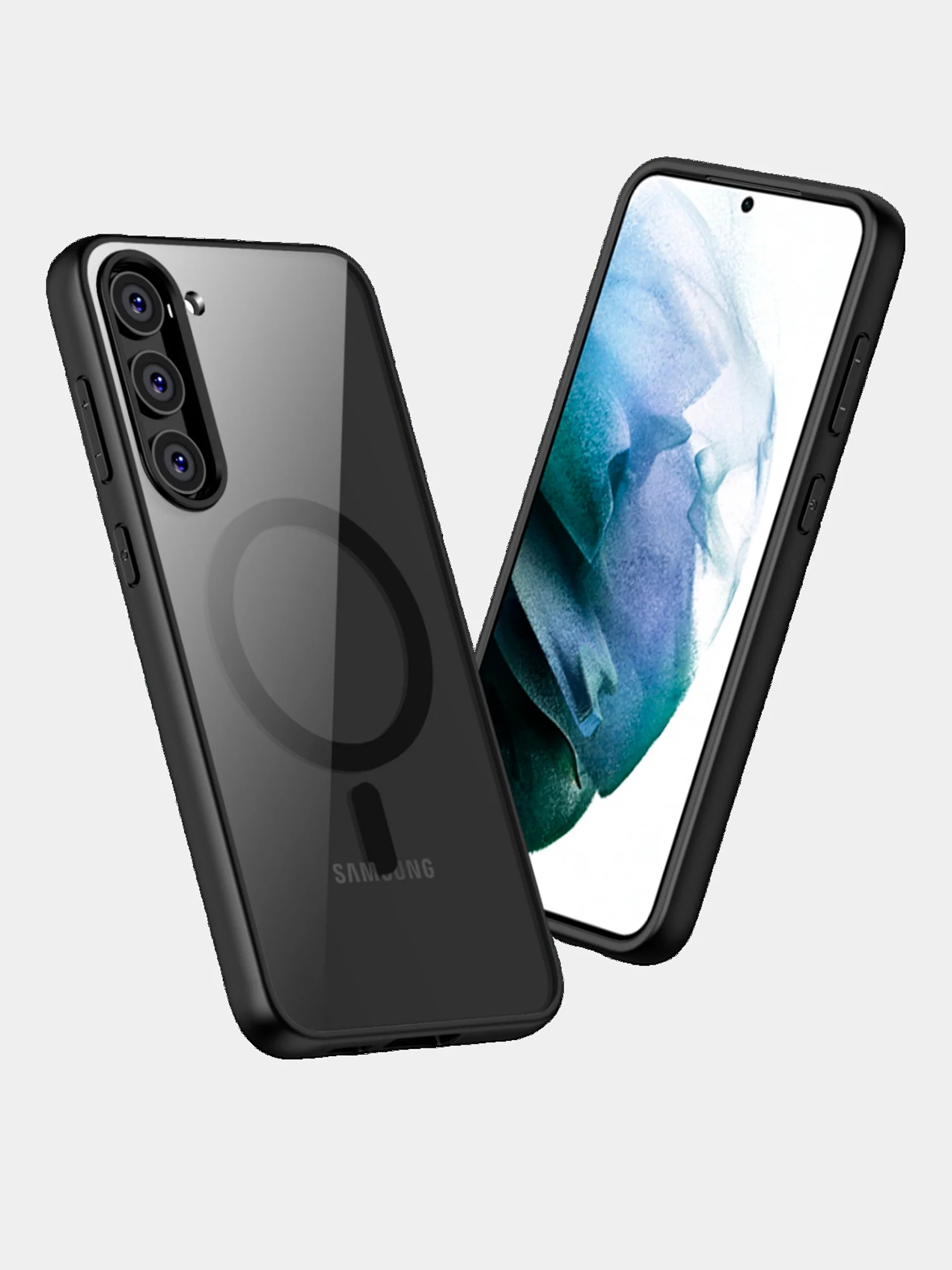 Угольный прозрачный чехол для Samsung S23 Plus / Самсунг S23 + с силиконовым кантом Crystal Case
