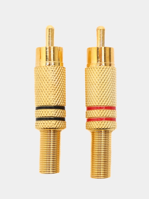 Разъем RCA штекер металл на кабель, пайка, красный и черный (2 полосы), Gold, Pro Legend