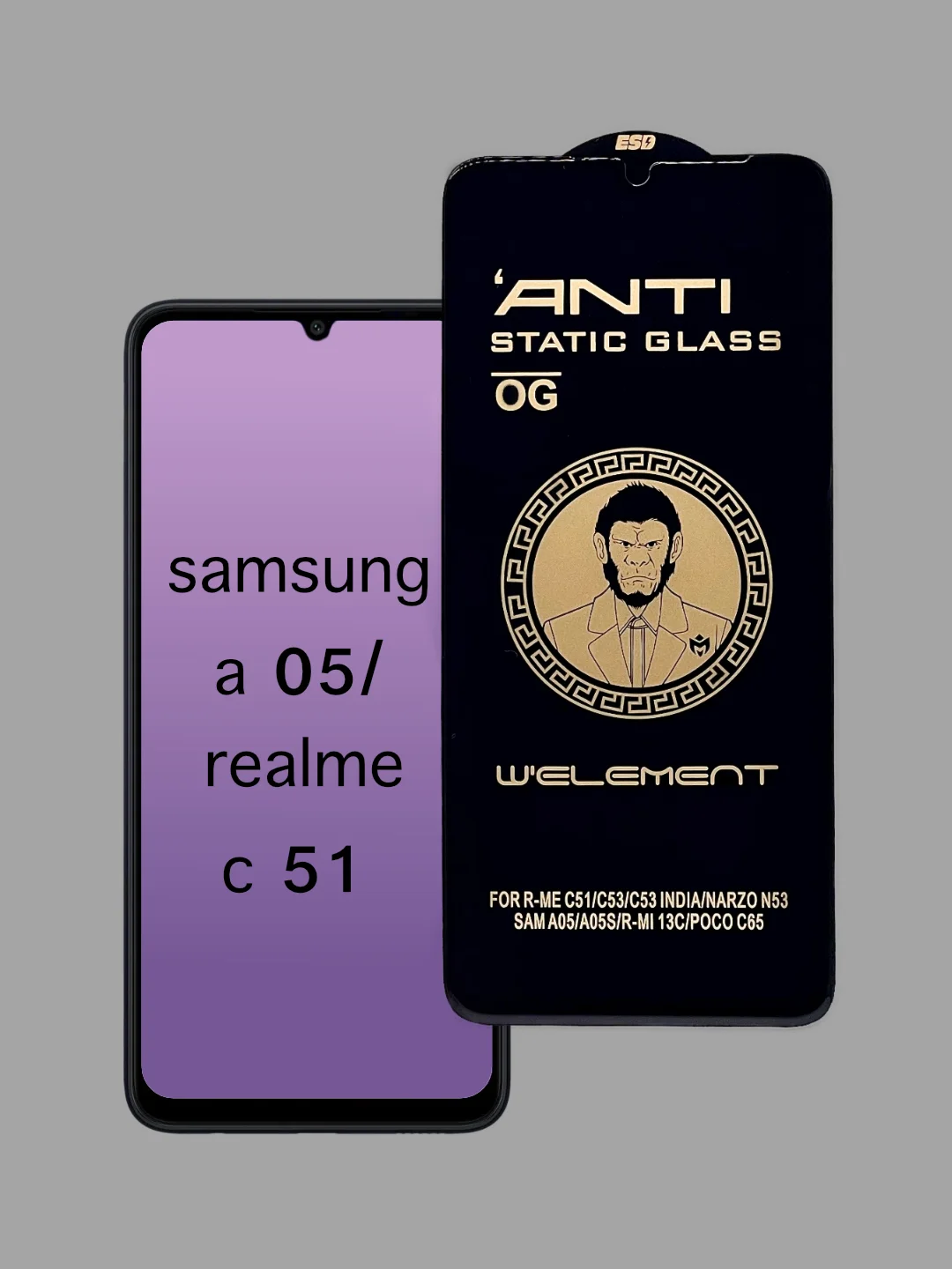 Защитное стекло Anti-Static для Samsung Galaxy A05, A05s, Realme C51,C53, Poco C65