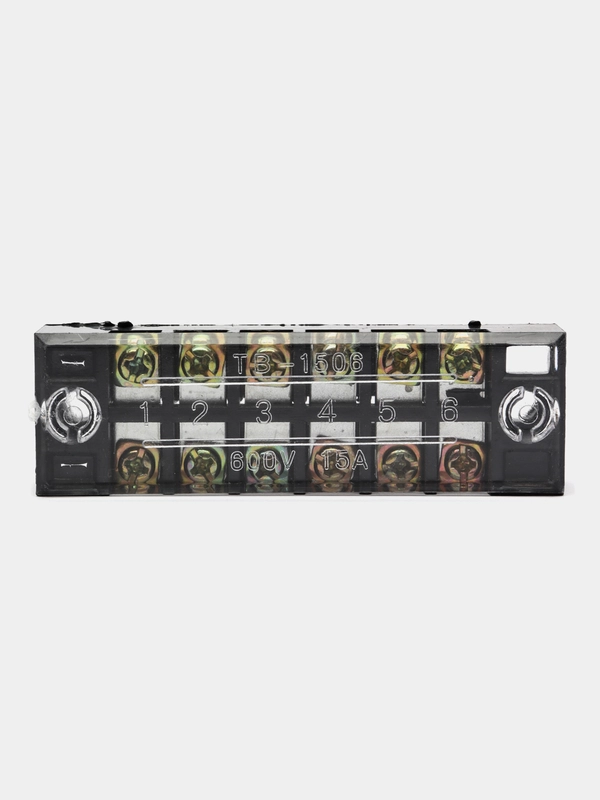 Клеммная колодка винтовая с крышкой, 12 контактов, М3, 15 А, 600 В, 14 AWG, 2 мм2