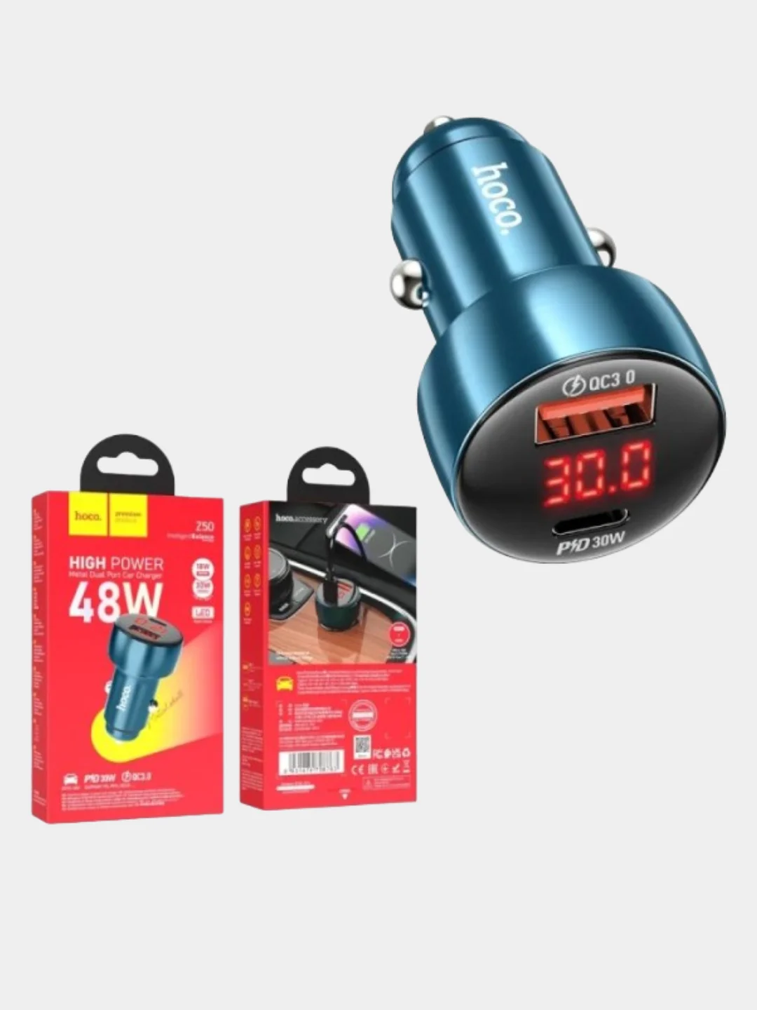 Автомобильное зарядное устройство HOCO Z50 Leader 1xUSB, 1xUSB-C, 3А, PD48W, QC3.0, LED