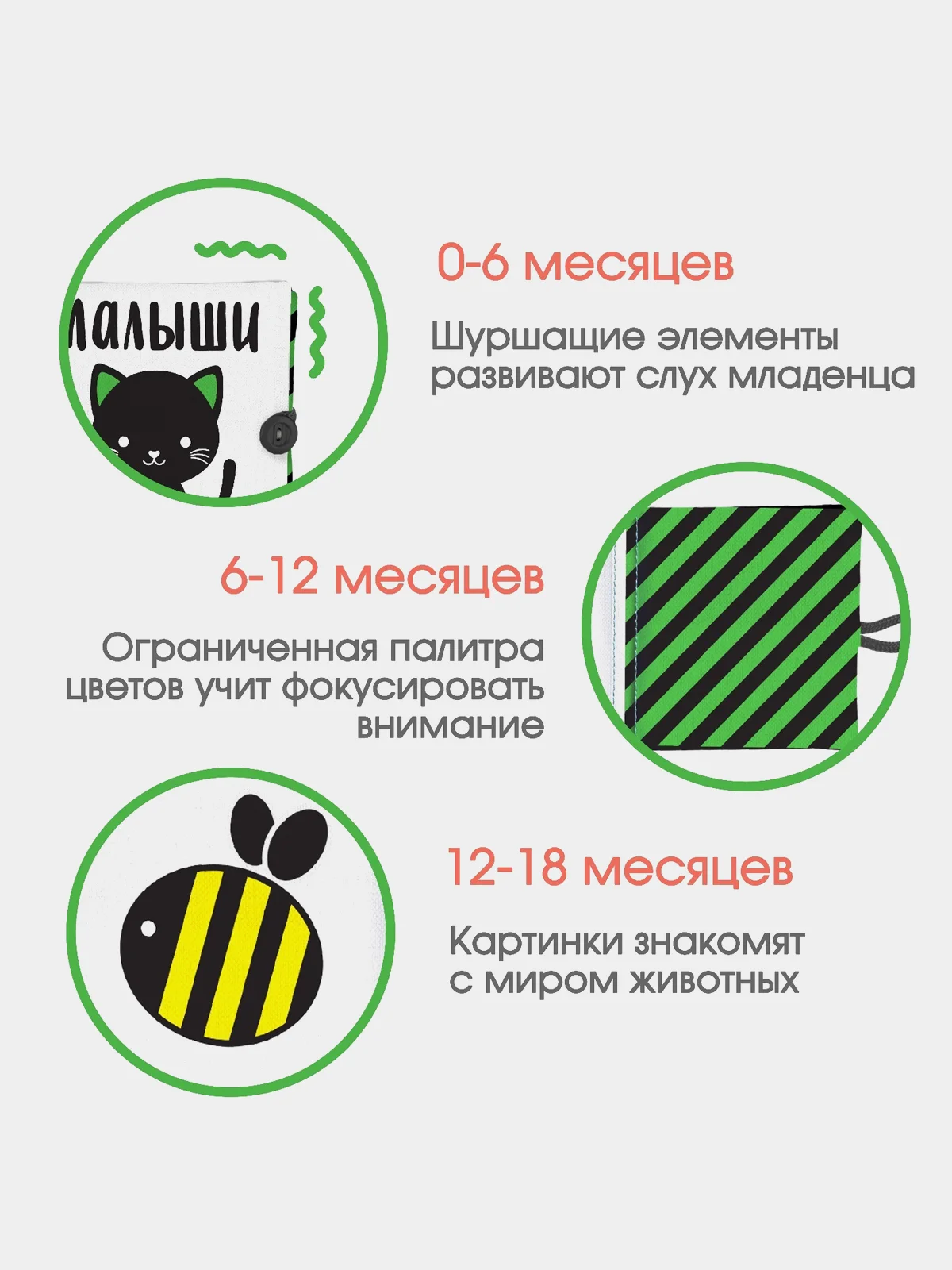 Белый книжка - шуршалка по методике Г. Домана,Чёрно-белые картинки для малышей , Животные