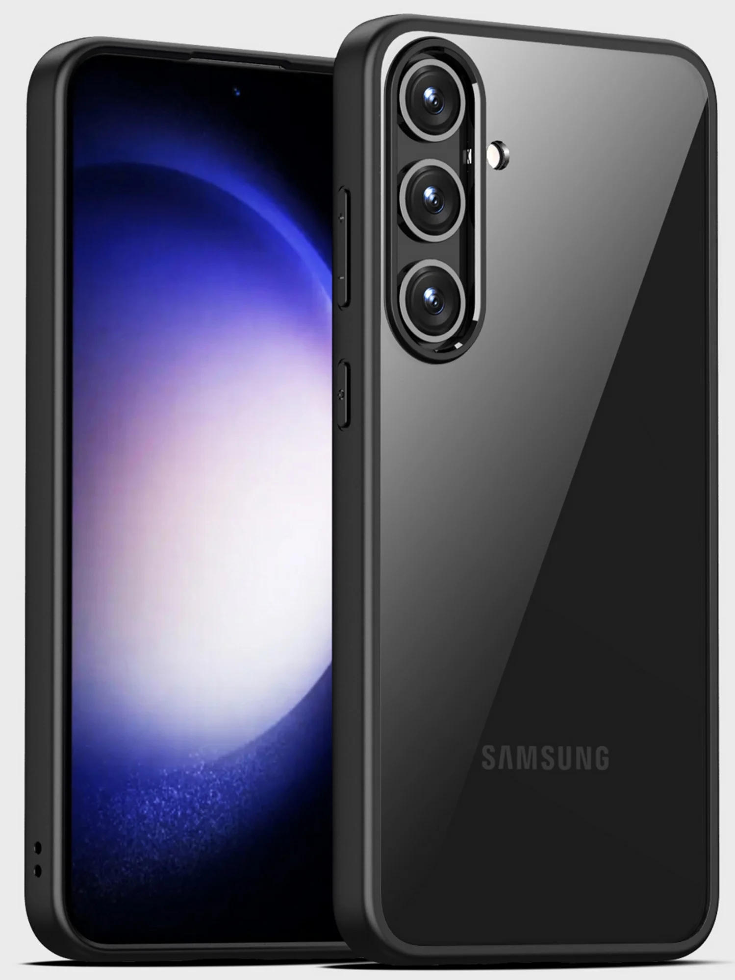 Черный прозрачный чехол для Samsung S24 Plus / Самсунг S24 + с силиконовым кантом Crystal Case