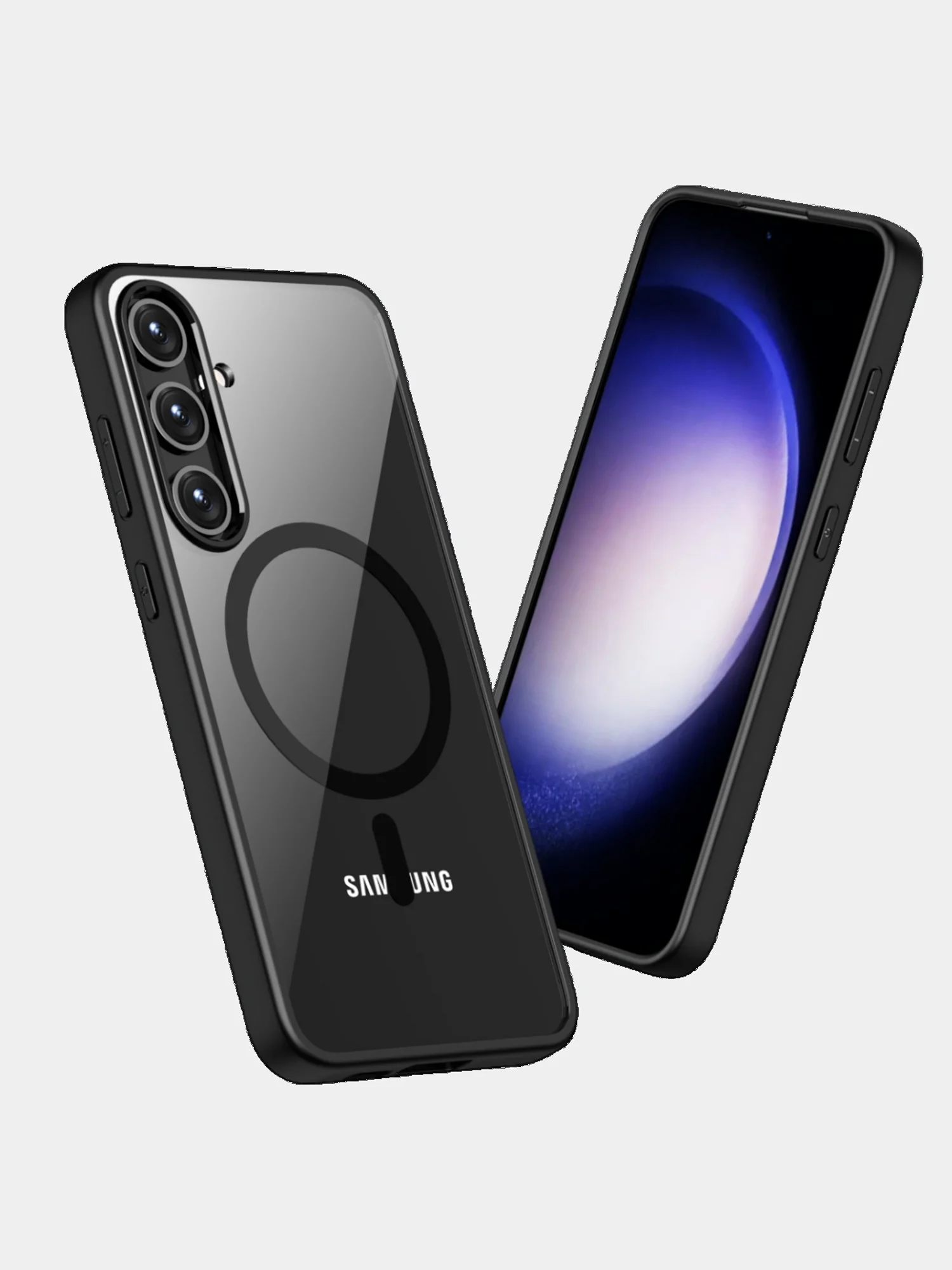 Угольный прозрачный чехол для Samsung S24 Plus / Самсунг S24 + с силиконовым кантом Crystal Case