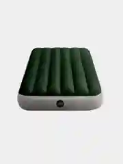 Зеленый надувной матрас Intex + встроенный ножной/на батарейках насос, 99х191х25см / 152х203х25см