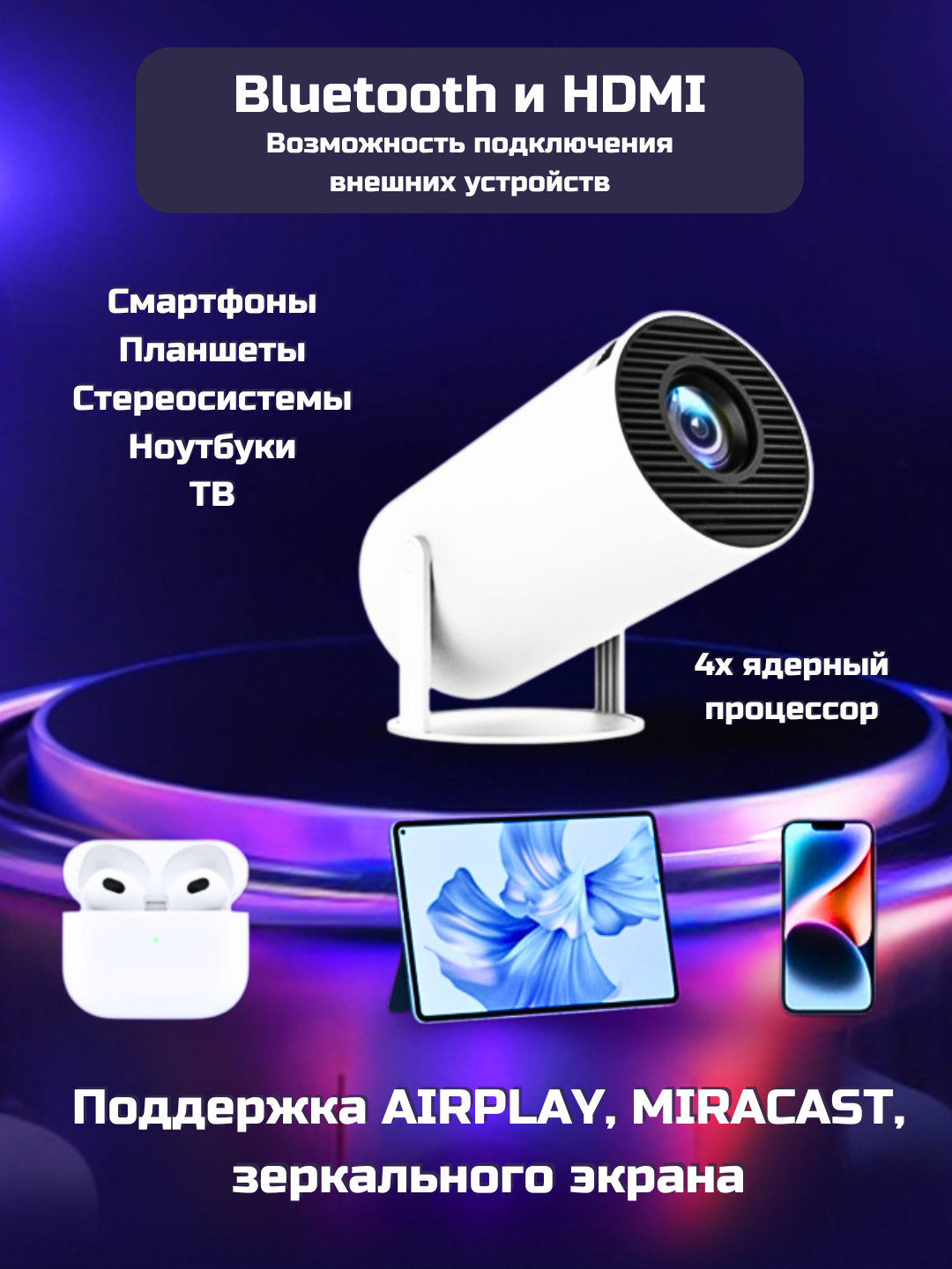 Проектор HY300, WiFi, Bluetooth купить по цене 6599 ₽ в интернет-магазине  Магнит Маркет