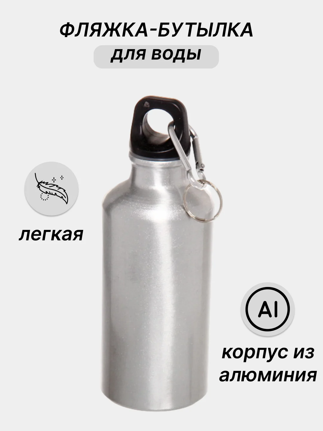 Черный фляжка металлическая, бутылка для воды
