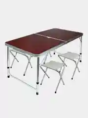 Стол складной туристический кемпинговый 120x60см с 4 стульями, коричневый