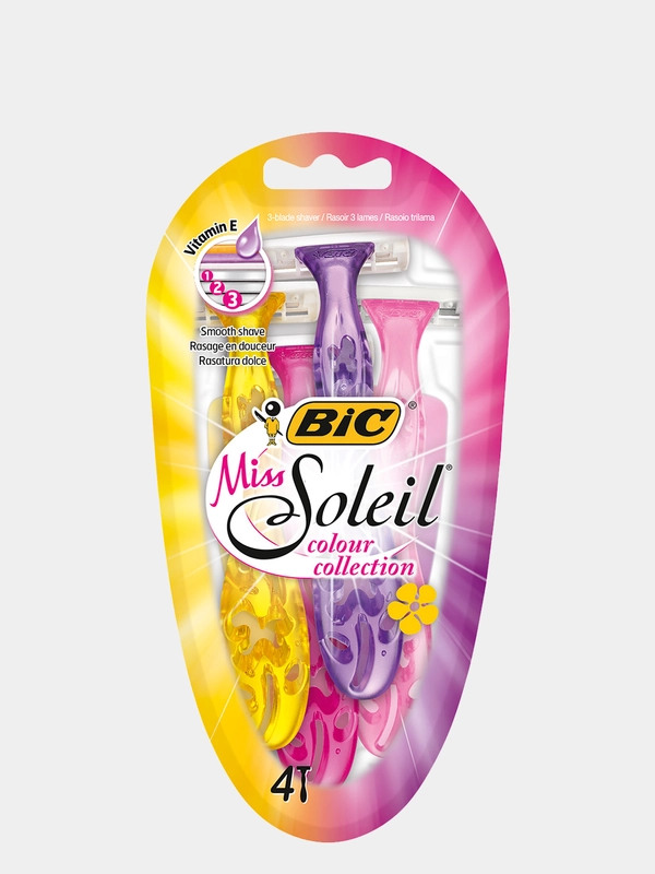 Бритва женская одноразовая 3 лезвия BIC Miss Soleil Colour Collection уп. 4 шт