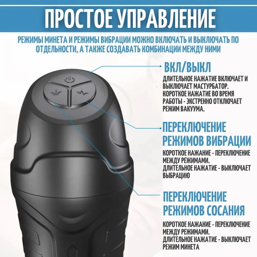 Черный мастурбатор мужской реалистичный "двойная стимуляция":вакуум и вибрация, секс-машина, 2.0