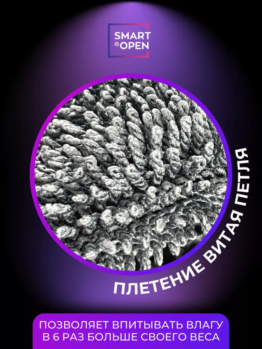 Тряпка для сушки авто / микрофибра для авто / салфетка Smart Open Big Fiber серая 50х60