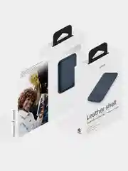 Темно-синий картхолдер MagSafe для iPhone, uBear Shell, чехол магнитный, для карт, кожаный