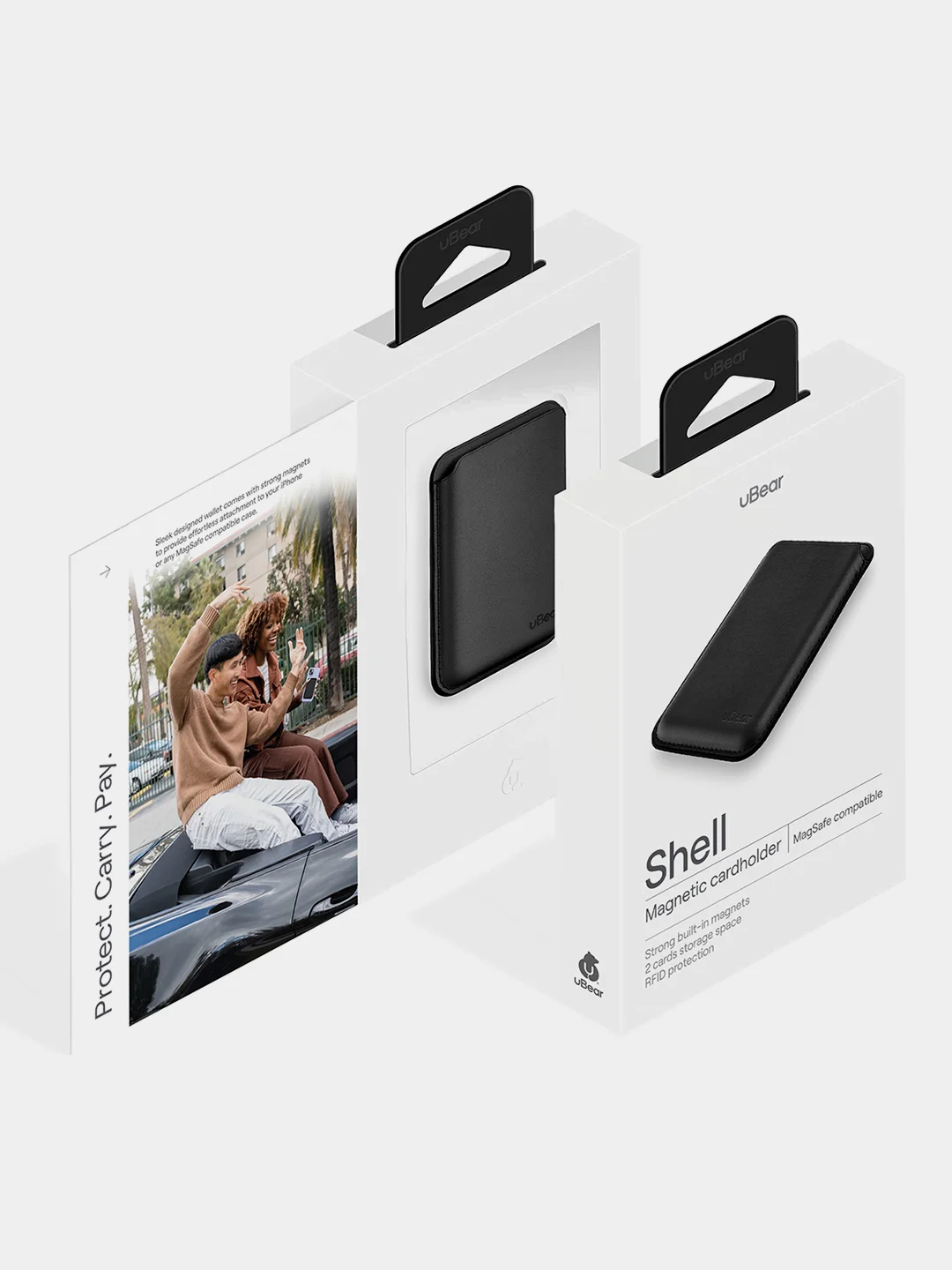 Черный картхолдер MagSafe для iPhone, uBear Shell, чехол магнитный для карт