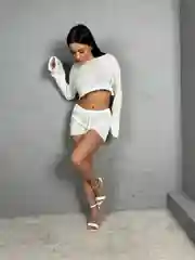 Белый шорты с топом, пляжный комплект, вязаный летний костюм на купальник