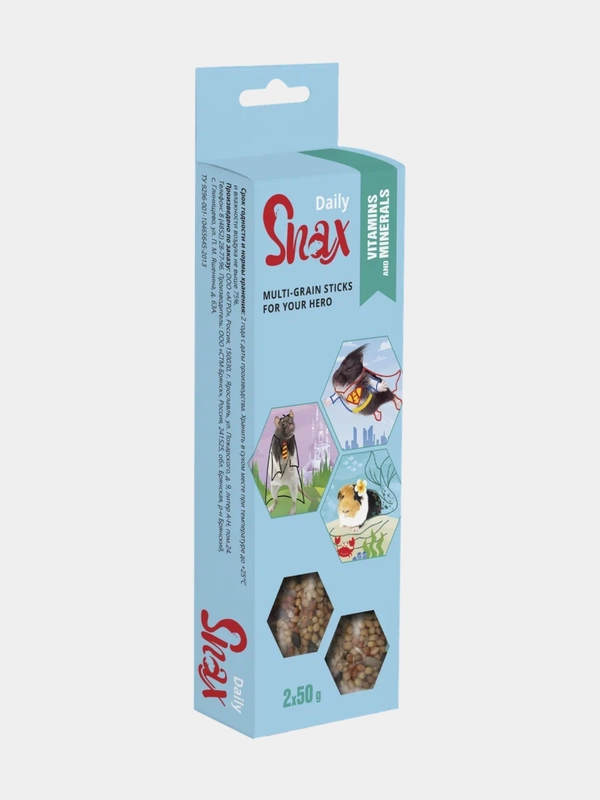 Зерновые палочки для грызунов "Snax Daily" с витаминами и минералами, 2 шт., 100 г