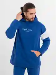 Синий мужской спортивный костюм, трехнитка, на флисе, с капюшоном