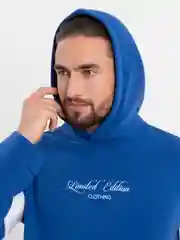 Синий мужской спортивный костюм, трехнитка, на флисе, с капюшоном