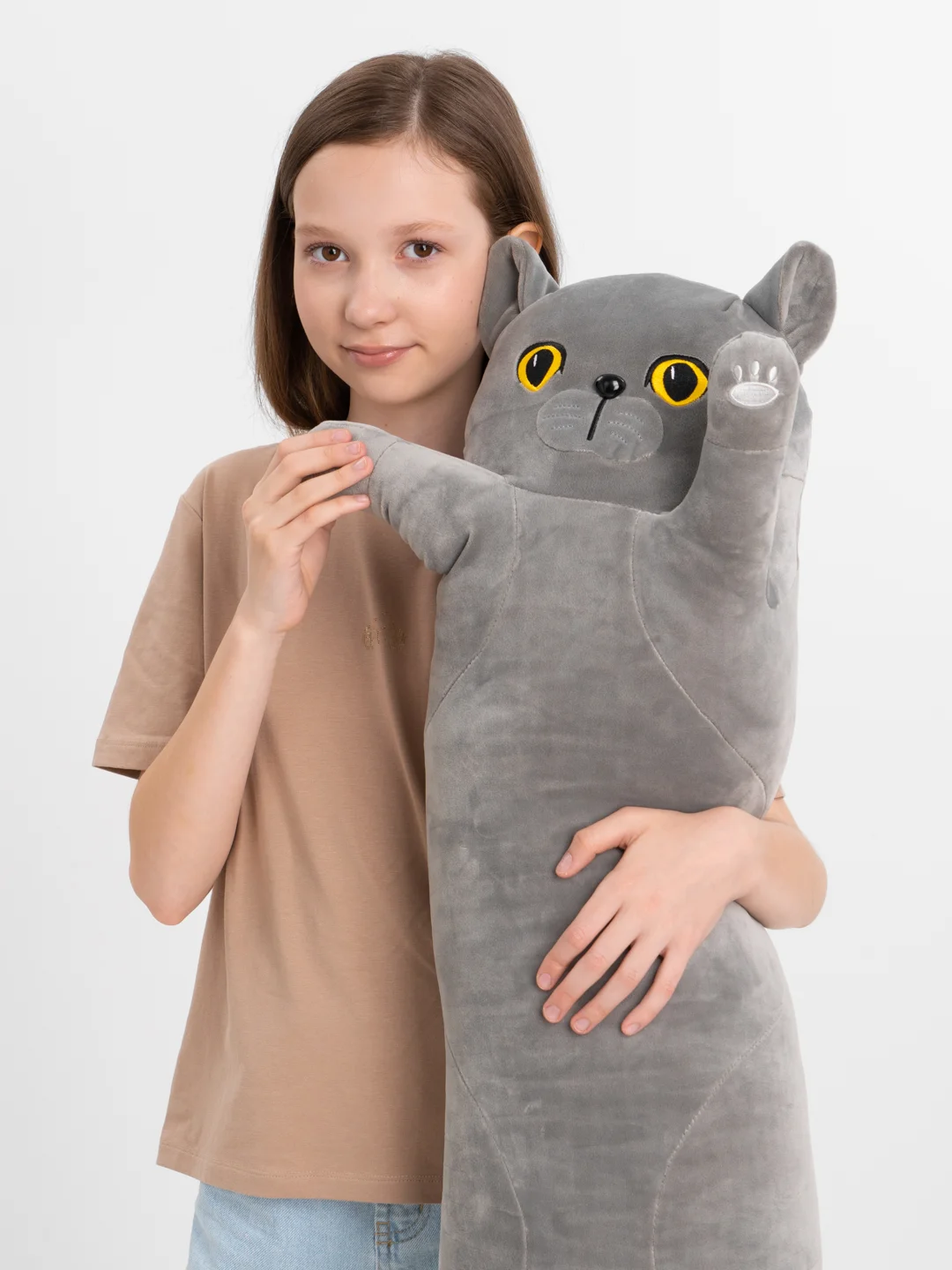 Тёмно-серый мягкая игрушка "Кот батон", 50 / 70 / 90 / 110 см, кот британец, котик, кот сосиска, 90 см