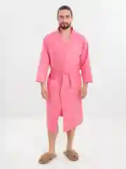 Розовый халат вафельный мужской КИМОНО домашний, для бани, для сауны, для бассейна